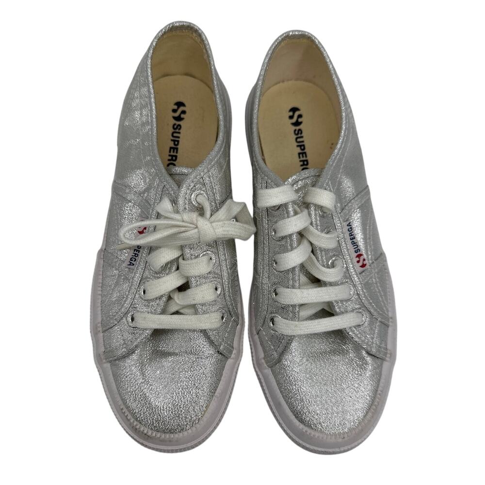 Superga 2750 Sneakers Gray Silver Lame Upper Women's Sz 7 Shimmer Metallic